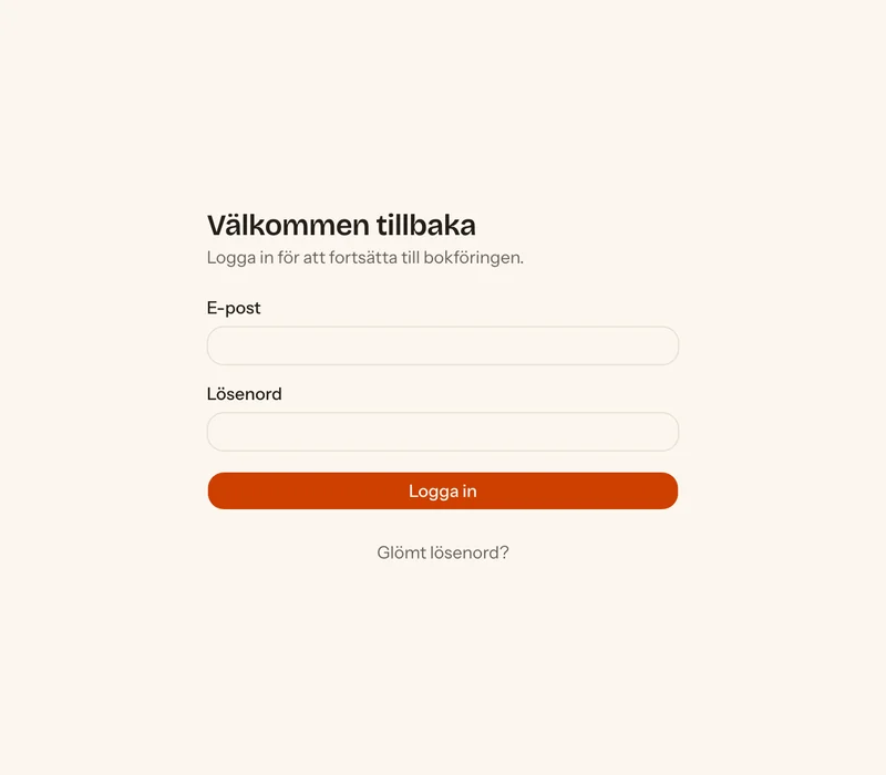 Inloggningssidan i Debet och Kredit med fälten E-post och Lösenord