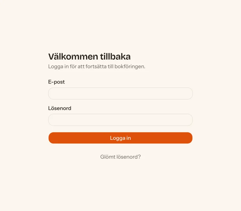 Inloggningssidan i Debet och Kredit med fälten E-post och Lösenord