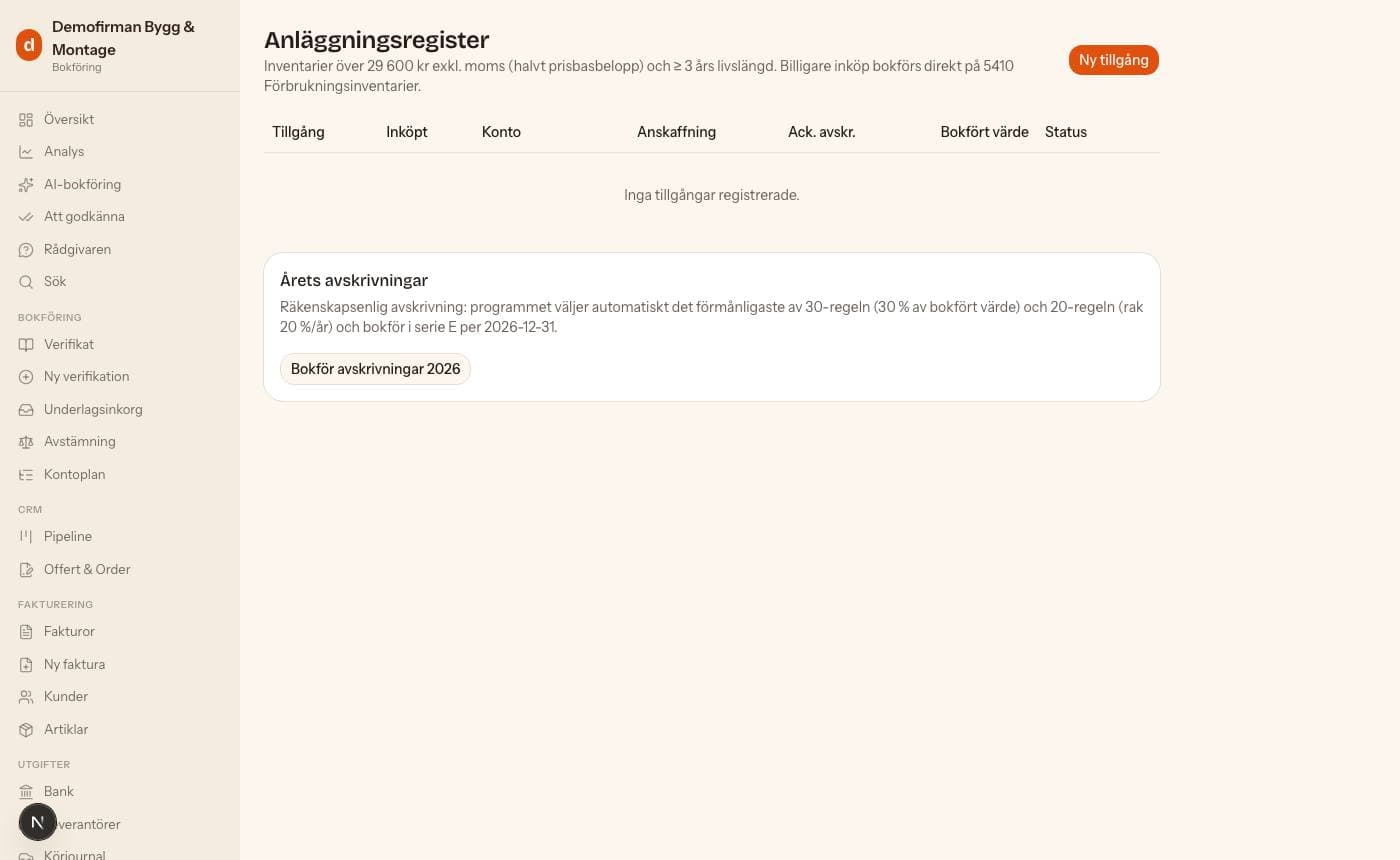 Anläggningsregister och avskrivningar