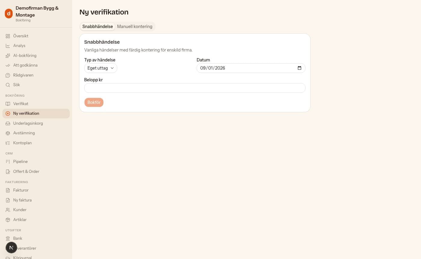 Bokföra manuellt (Ny verifikation)