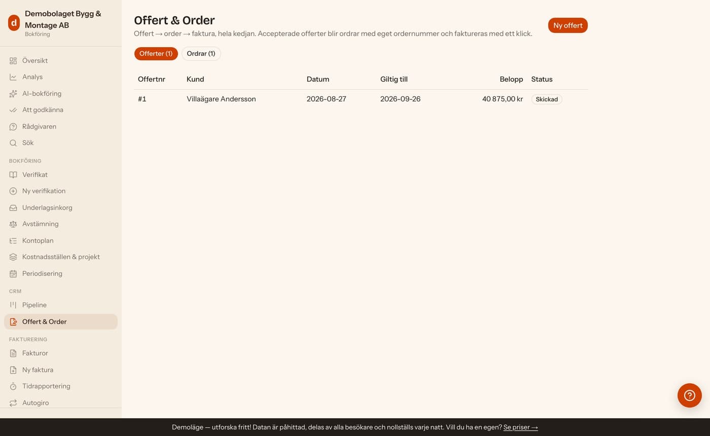 Offert → Order → Faktura