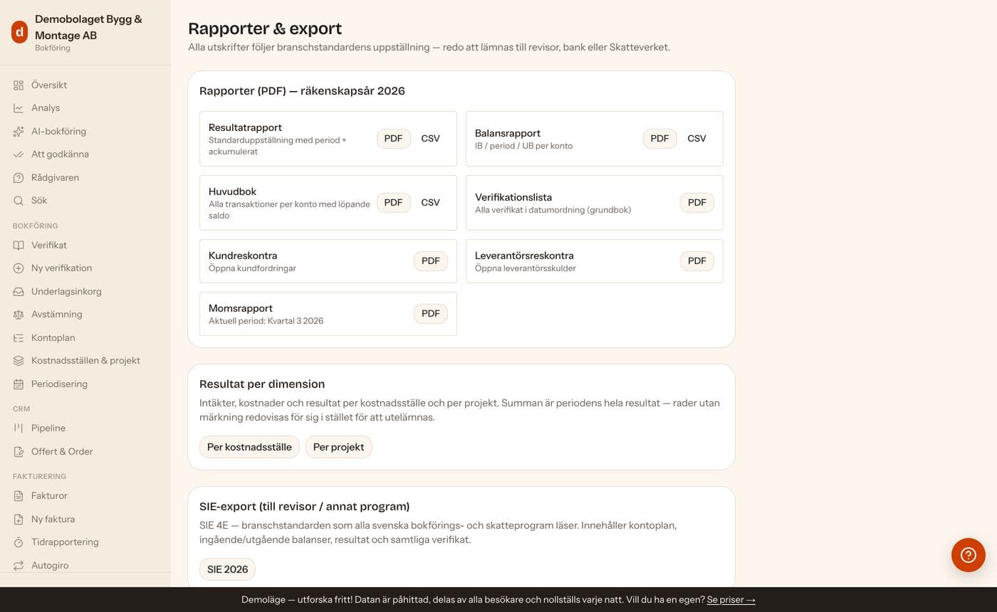 Rapporter & export