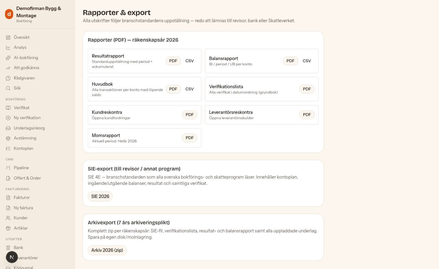 Rapporter & export