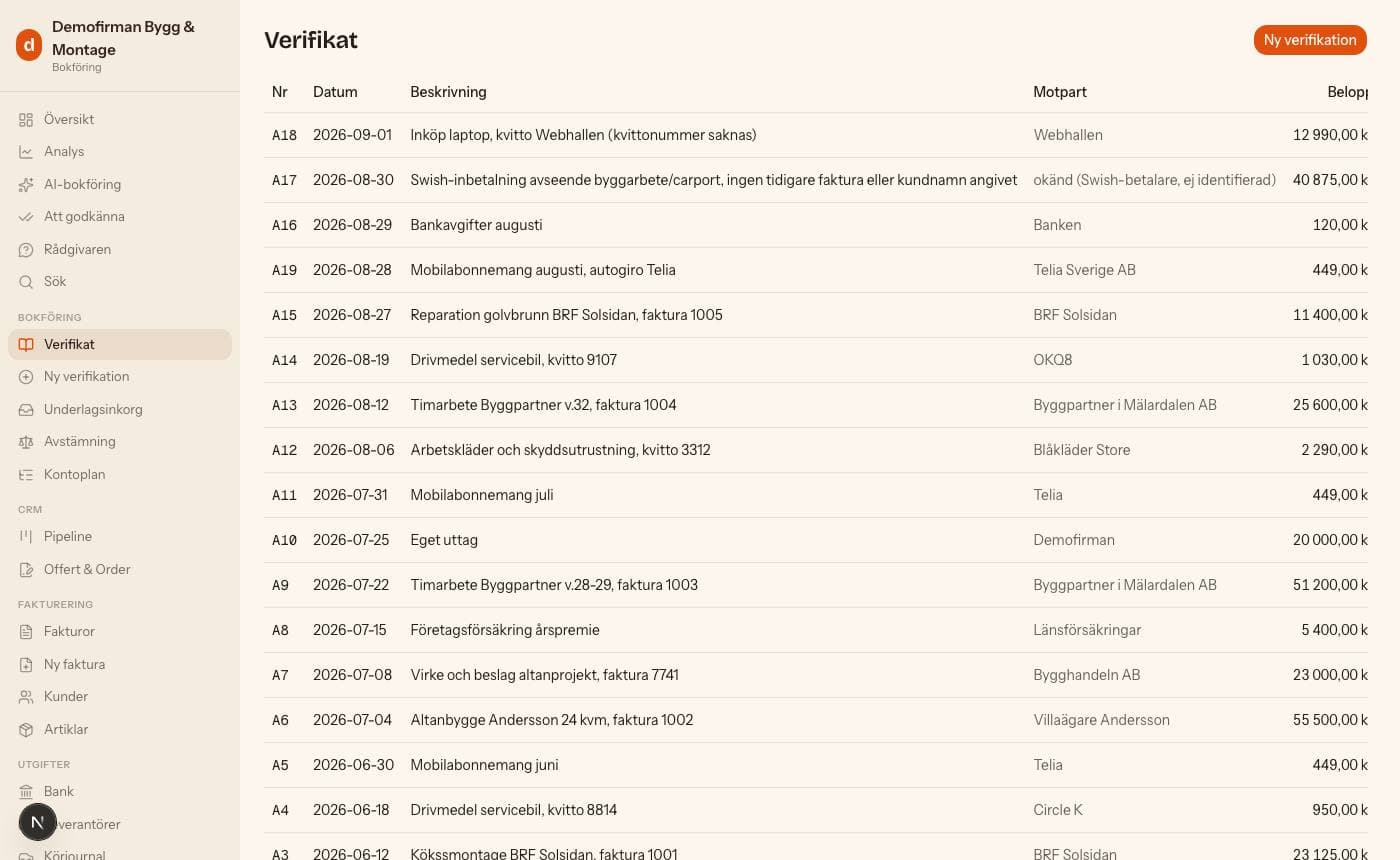 Verifikat, rättelser och underlag