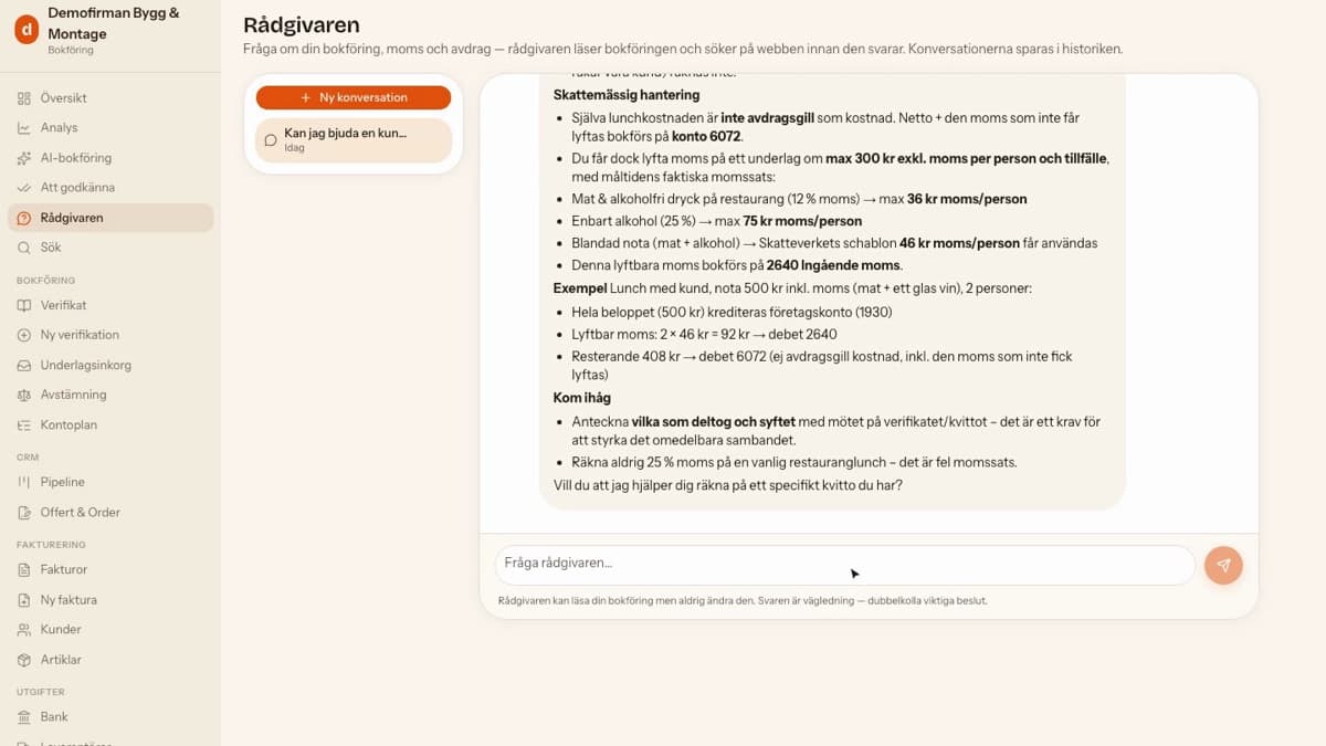 Rådgivaren: AI-chatt som svarar på bokföringsfrågor utifrån din bokföring